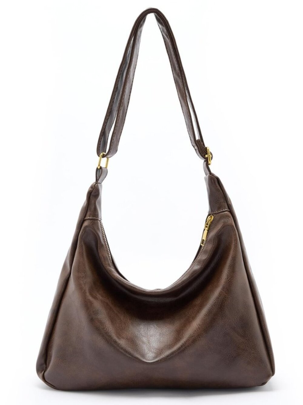Slouchy Shoulder Bag for Women, Foldable Crossbody Hobo Purse in PU Leather